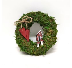 Moss wreath with mushrooms and house decorations-thumbnail