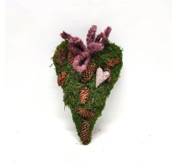 Moss heart wreath with cones and purple bow-thumbnail