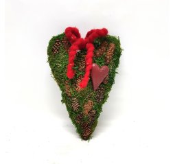 Moss heart wreath with cones and red bow-thumbnail