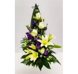 White and blue colored funeral bouquet-thumbnail