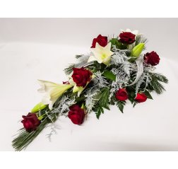 Funeral bouquet of roses and lilies-thumbnail