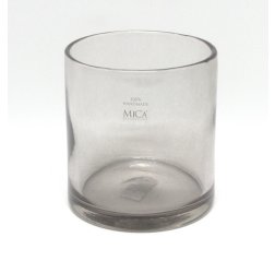 Mica low glass cylinder, smoky grey-thumbnail