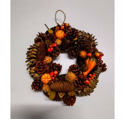 Autumnal wreath with cones and pumpkins-thumbnail