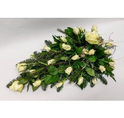 Funeral bouquet with roses, white-thumbnail